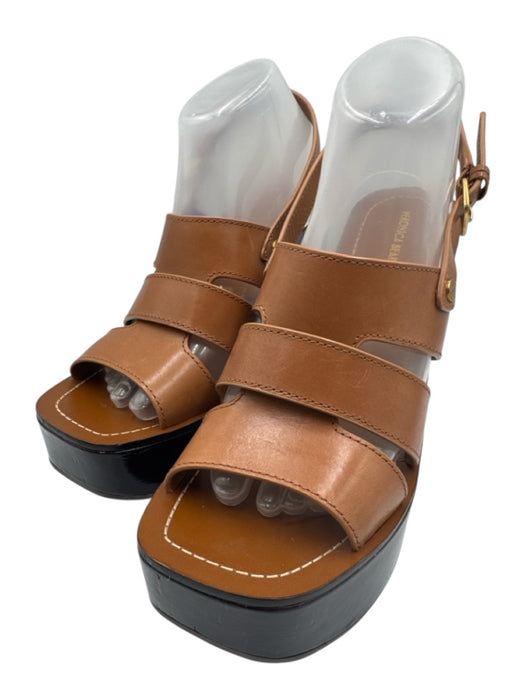 Veronica Beard Shoe Size 40 Brown Leather Upper Ankle Buckle Square Toe Sandals Brown / 40