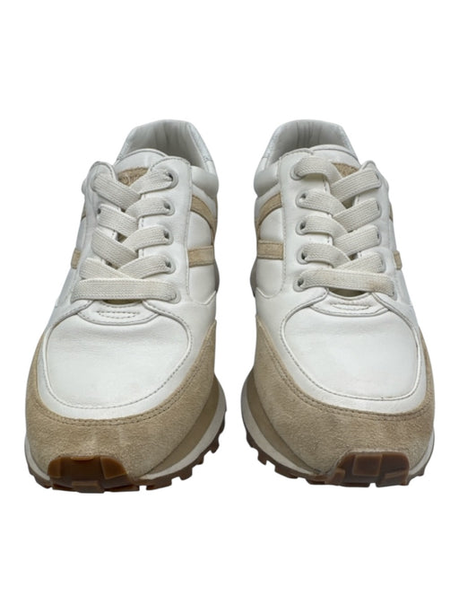 Veronica Beard Shoe Size 9.5 White & Beige Leather Upper Suede Detail Sneakers White & Beige / 9.5