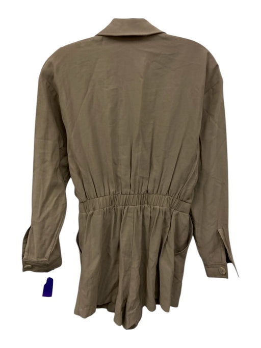 L'Academie Size XXS Khaki Beige Rayon Blend Long Sleeve Button Front Romper Khaki Beige / XXS