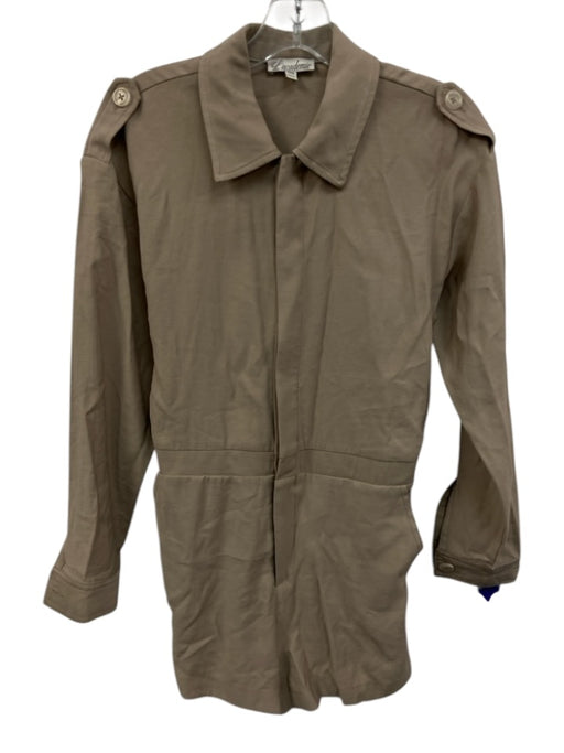 L'Academie Size XXS Khaki Beige Rayon Blend Long Sleeve Button Front Romper Khaki Beige / XXS