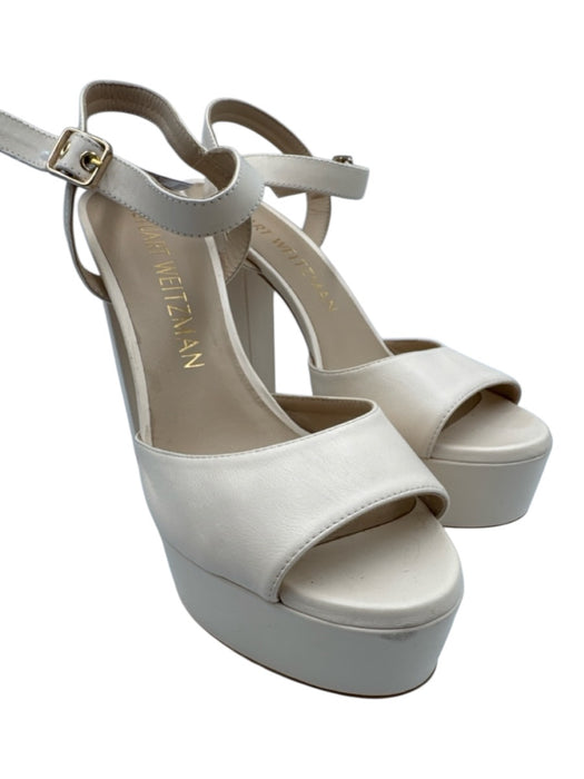 Stuart Weitzman Shoe Size 10.5 Cream Beige Leather Upper Ankle Buckle Sandals Cream Beige / 10.5