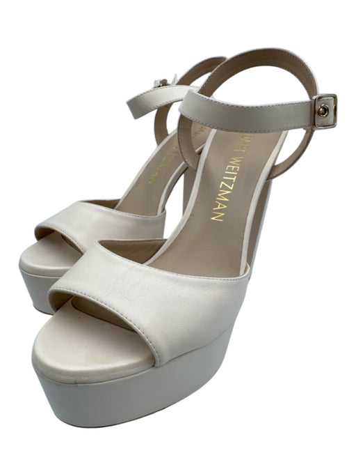 Stuart Weitzman Shoe Size 10.5 Cream Beige Leather Upper Ankle Buckle Sandals Cream Beige / 10.5