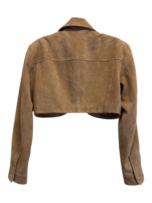 Lamarque Size S Brown Goat Suede Zip Front Collared Crop Bolero Jacket Brown / S