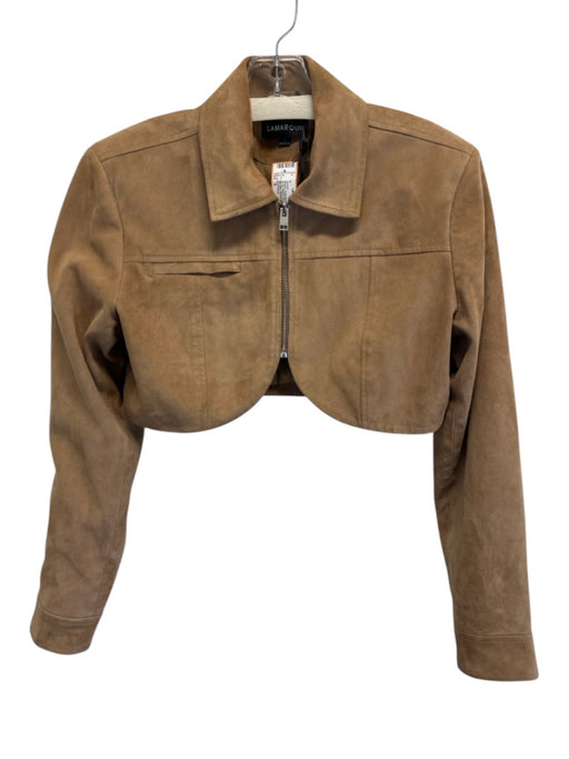 Lamarque Size S Brown Goat Suede Zip Front Collared Crop Bolero Jacket Brown / S