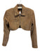 Lamarque Size S Brown Goat Suede Zip Front Collared Crop Bolero Jacket Brown / S