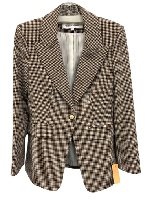 Veronica Beard Size 4 Cream, Brown & Black Wool Blend Houndstooth Blazer Jacket Cream, Brown & Black / 4