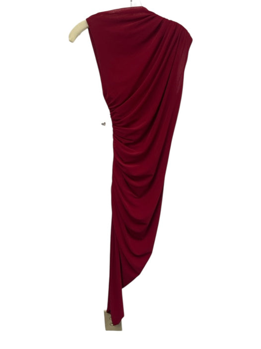 Camila Coelho Size XS Red Polyester Blend Mesh Asymmetic Mock Neck Ruched Dress Red / XS