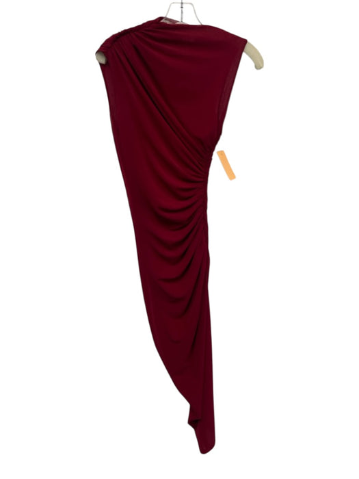 Camila Coelho Size XS Red Polyester Blend Mesh Asymmetic Mock Neck Ruched Dress Red / XS