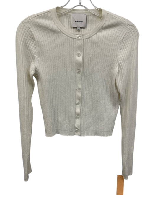 Reformation Size S Cream White Cotton Blend Ribbed Knit Button Front Sweater Cream White / S