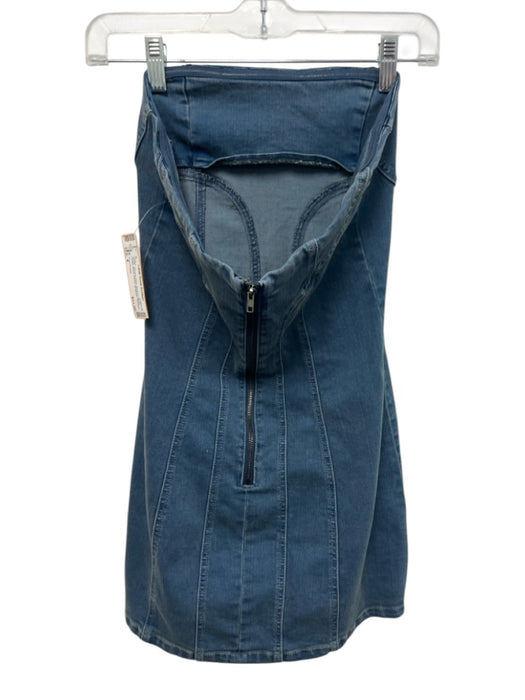 Free People Size 4 Medium Wash Cotton Blend Denim Strapless Paneled Dress Medium Wash / 4