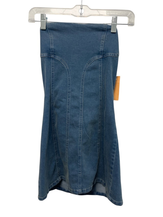 Free People Size 4 Medium Wash Cotton Blend Denim Strapless Paneled Dress Medium Wash / 4