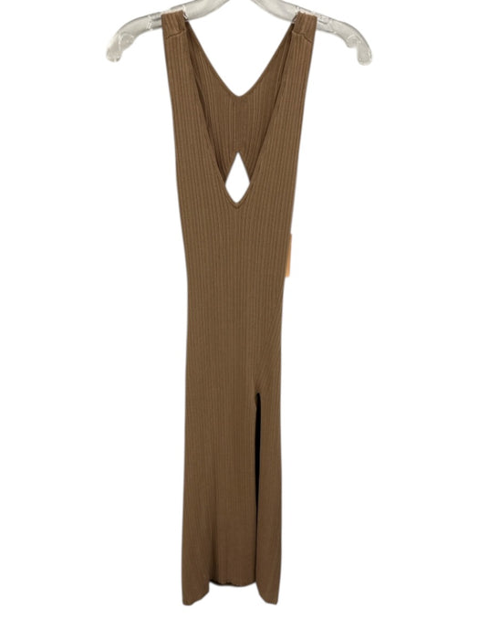 Michael Costello x Revolve Size XS Brown Rayon Blend Ribbed Knit V Neck Dress Brown / XS