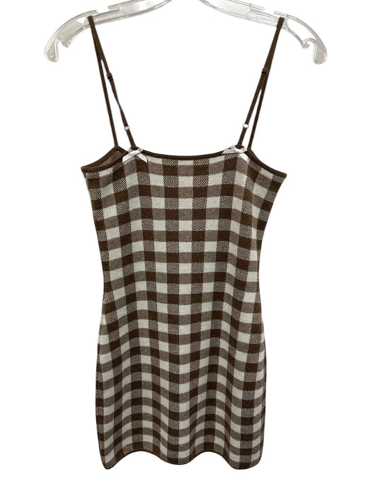For Love & Lemons Size XS Brown & White Polyester Blend Knit Gingham Dress Brown & White / XS