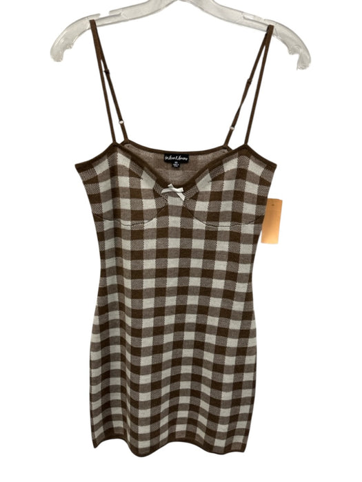 For Love & Lemons Size XS Brown & White Polyester Blend Knit Gingham Dress Brown & White / XS