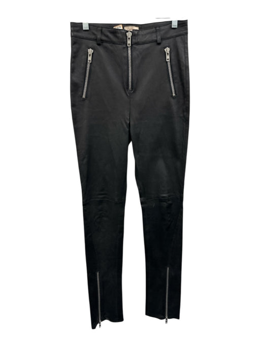 Camila Coelho Size XS Black Leather Zip Pockets Zip Fly Zip Ankle Slim Pants Black / XS