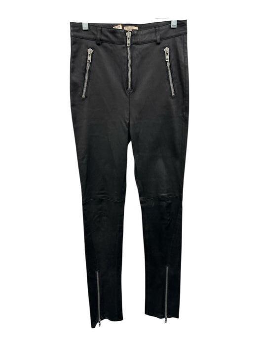 Camila Coelho Size XS Black Leather Zip Pockets Zip Fly Zip Ankle Slim Pants Black / XS