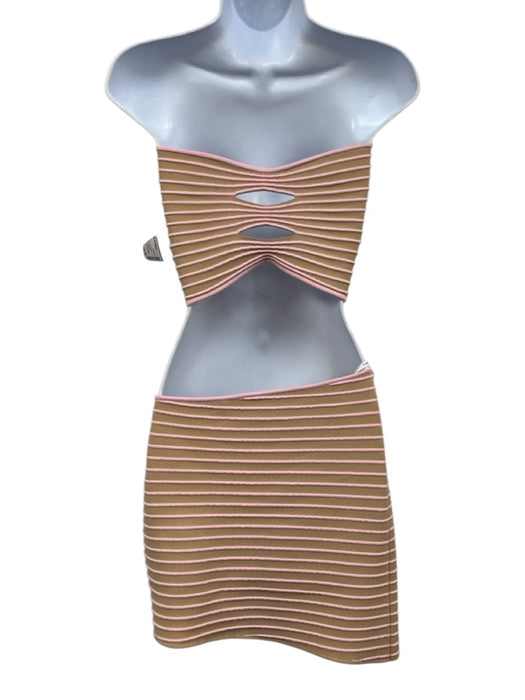 Retrofete Size S Beige & Pink Rayon Blend Strapless Ribbed Cutout Skirt Set Beige & Pink / S