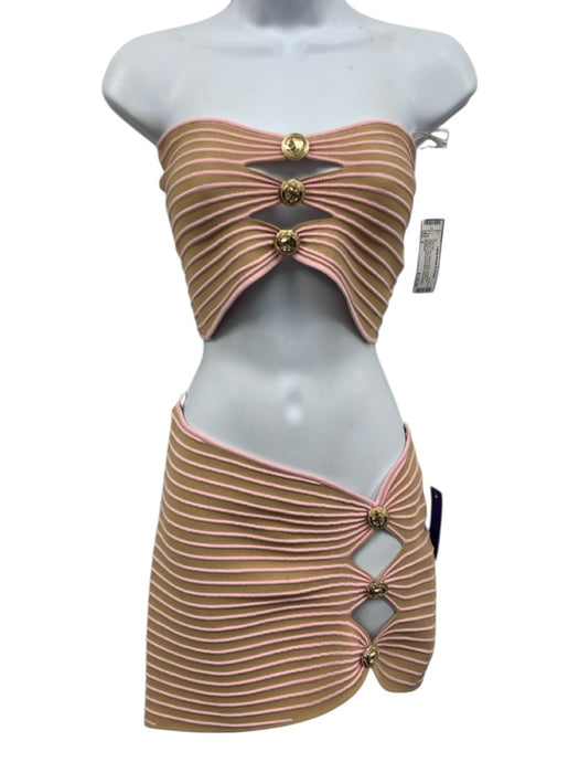 Retrofete Size S Beige & Pink Rayon Blend Strapless Ribbed Cutout Skirt Set Beige & Pink / S