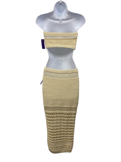 Retrofete Size S Cream Beige Cotton Blend Strapless Metallic Thread Skirt Set Cream Beige / S