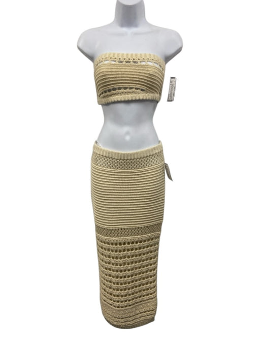 Retrofete Size S Cream Beige Cotton Blend Strapless Metallic Thread Skirt Set Cream Beige / S