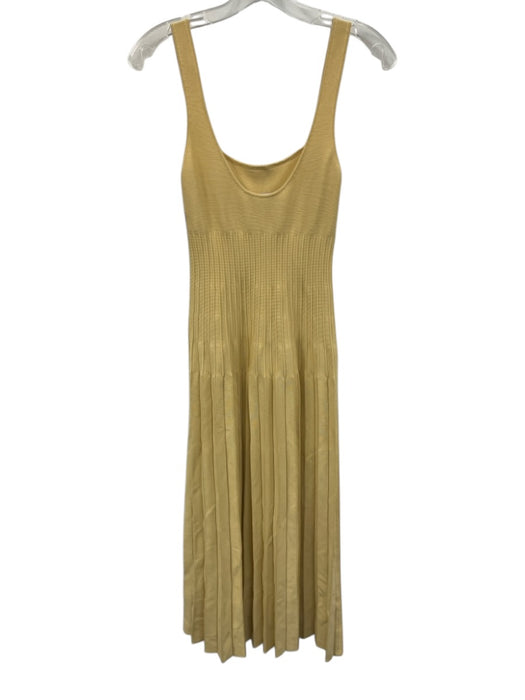 Staud Size S Yellow Viscose Blend Sleeveless Ribbed Detail Square Neck Dress Yellow / S