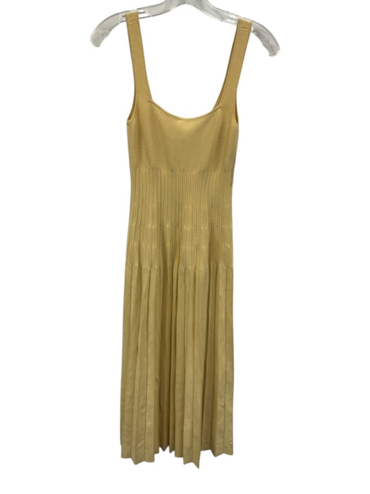 Staud Size S Yellow Viscose Blend Sleeveless Ribbed Detail Square Neck Dress Yellow / S