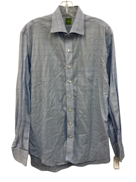 Sid Mashburn Size 16 Light Blue & Green Cotton Plaid Button Up Long Sleeve Shirt Light Blue & Green / 16