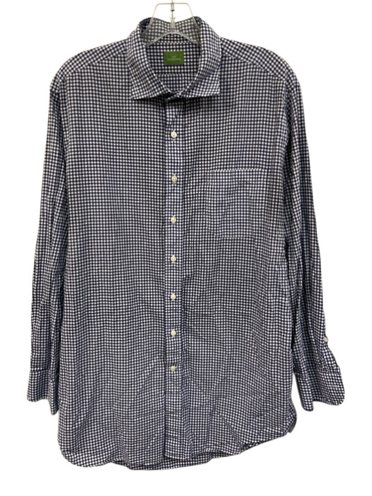 Sid Mashburn Size L Navy & White Cotton Gingham Button Up Long Sleeve Shirt Navy & White / L