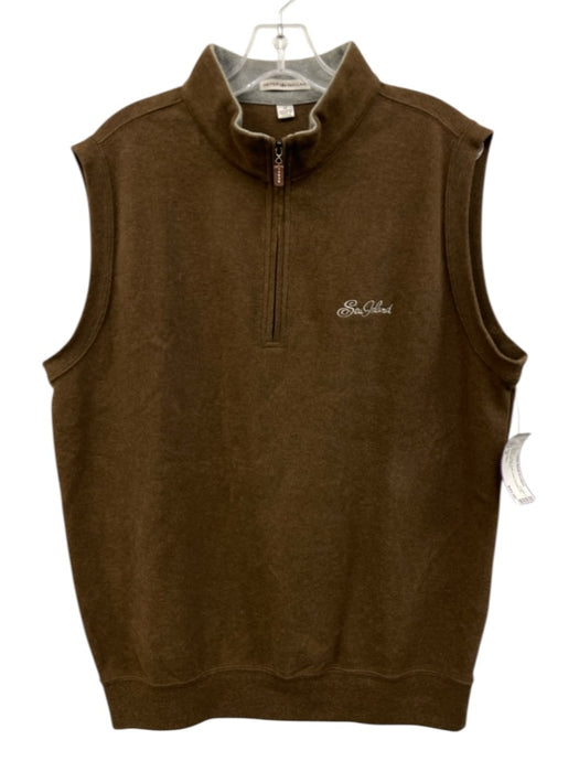 Peter Millar Size M Brown Cotton Solid Vest Quarter Zip Men's Jacket Brown / M