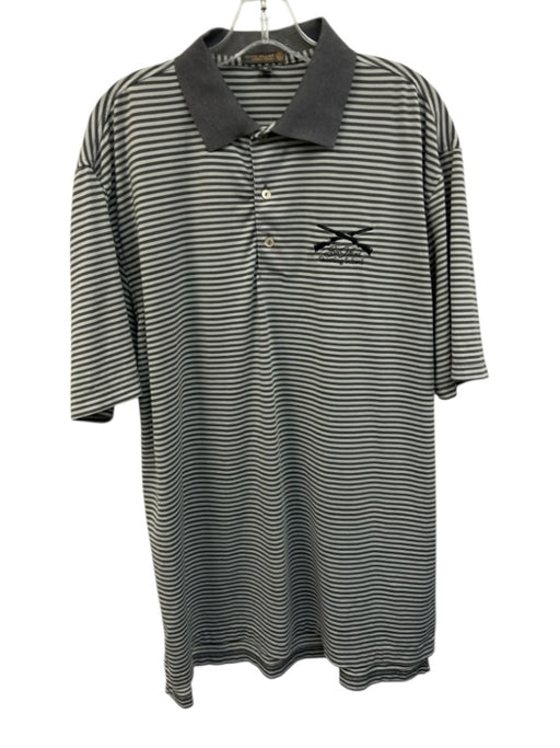 Peter Millar Size M Gray & White Synthetic Striped Polo Athleisure Short Sleeve Gray & White / M