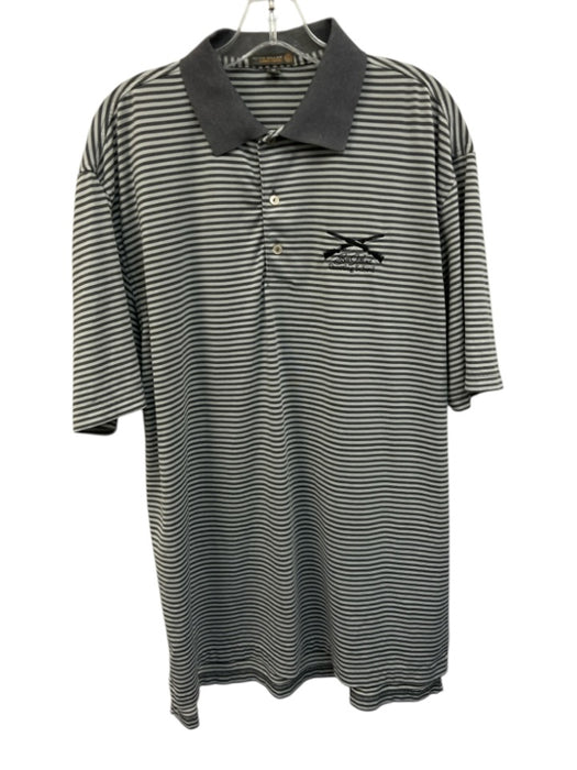 Peter Millar Size M Gray & White Synthetic Striped Polo Athleisure Short Sleeve Gray & White / M