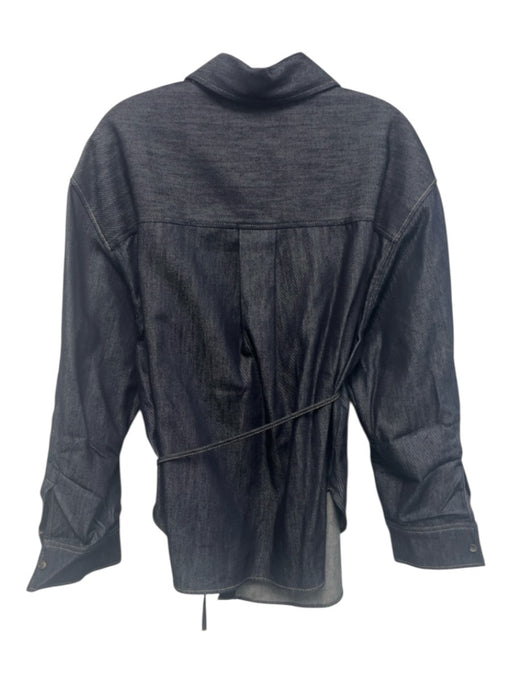 COS Size 4 Dark Wash Cotton Blend Long Sleeve Button Front Side Tie Collar Top Dark Wash / 4