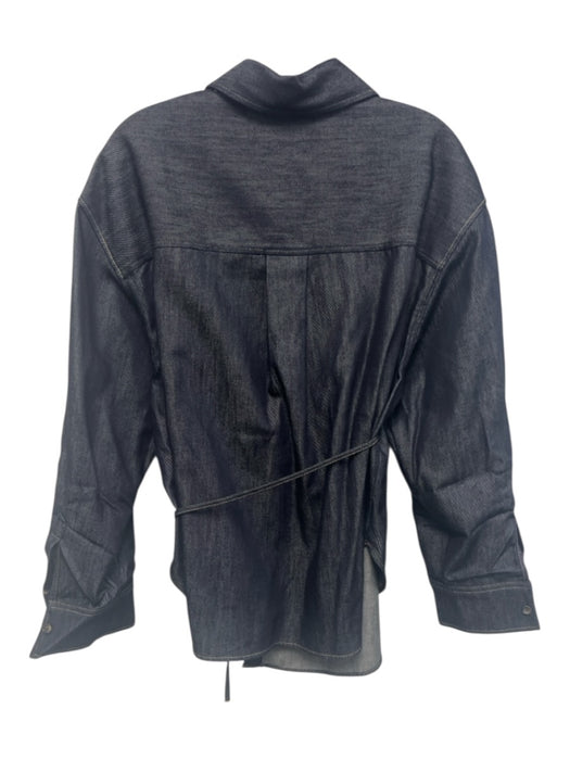 COS Size 4 Dark Wash Cotton Blend Long Sleeve Button Front Side Tie Collar Top Dark Wash / 4