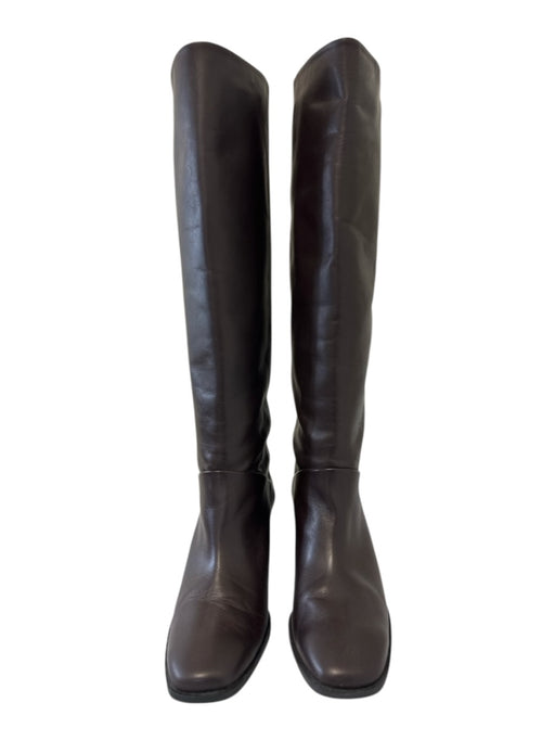 COS Shoe Size 38.5 Burgundy Brown Leather Upper Square Toe Block Heel Boots Burgundy Brown / 38.5