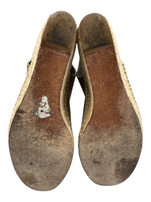 Celine Shoe Size 39 Taupe Gray Leather Suede Raffia Open Toe Velcro Espadrille Taupe Gray / 39