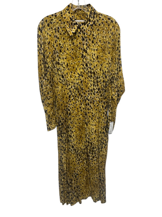 COS Size 8 Yellow & Brown Rayon Long Sleeve Abstract Print Zip Front Maxi Dress Yellow & Brown / 8