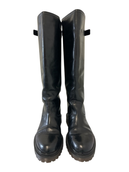 Marni Black Leather Upper Gold hardware Buckle Round Toe Boots Black