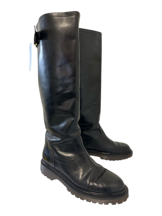 Marni Black Leather Upper Gold hardware Buckle Round Toe Boots Black