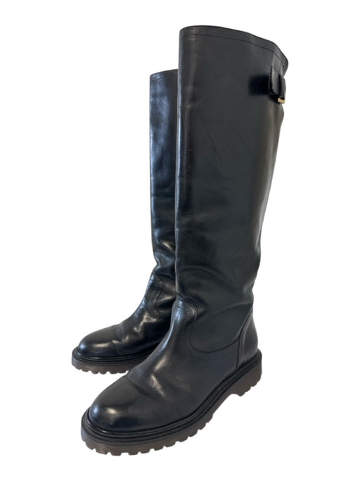 Marni Black Leather Upper Gold hardware Buckle Round Toe Boots Black