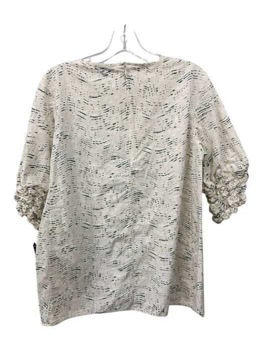 COS Size 8 Cream, Green, White Cotton Half Sleeve Abstract Print Scrunched Top Cream, Green, White / 8