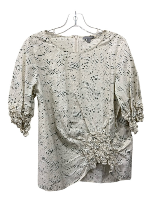 COS Size 8 Cream, Green, White Cotton Half Sleeve Abstract Print Scrunched Top Cream, Green, White / 8