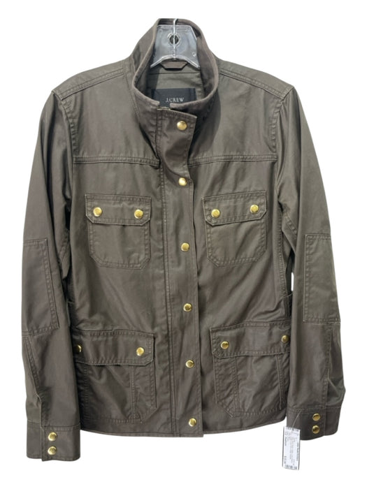 J Crew Size Medium Dark Olive Green Cotton Long Sleeve Button & Zip Front Jacket Dark Olive Green / Medium