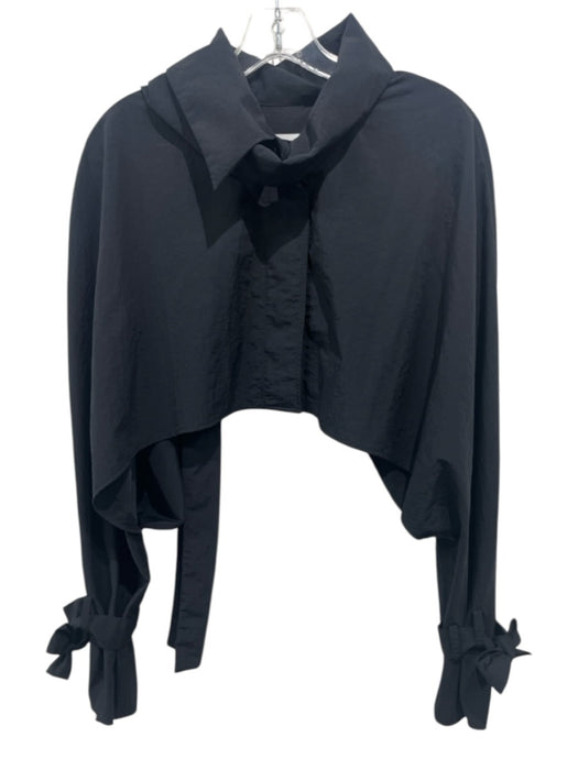 COS Size One Size Black Tencel Long Sleeve Button Front Cropped Jacket Black / One Size