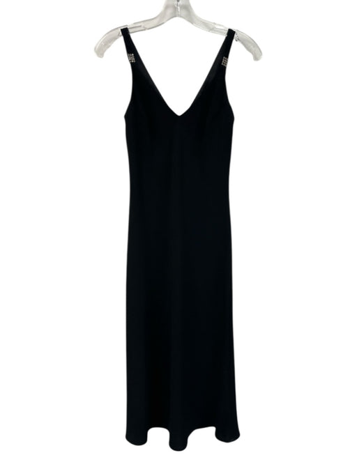 Jones New York Size 4 Black Polyester Sleeveless V Neck Rhinestone Midi Dress Black / 4