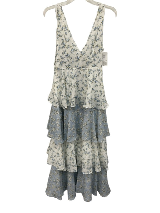 En Saison Size S White, Blue, Green Polyester Sleeveless Surplice Floral Dress White, Blue, Green / S