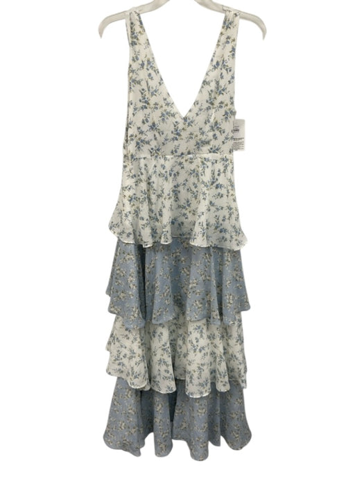 En Saison Size S White, Blue, Green Polyester Sleeveless Surplice Floral Dress White, Blue, Green / S