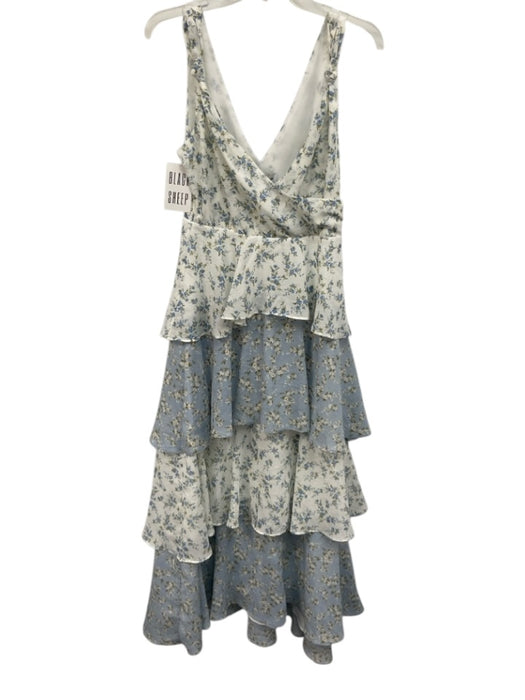 En Saison Size S White, Blue, Green Polyester Sleeveless Surplice Floral Dress White, Blue, Green / S