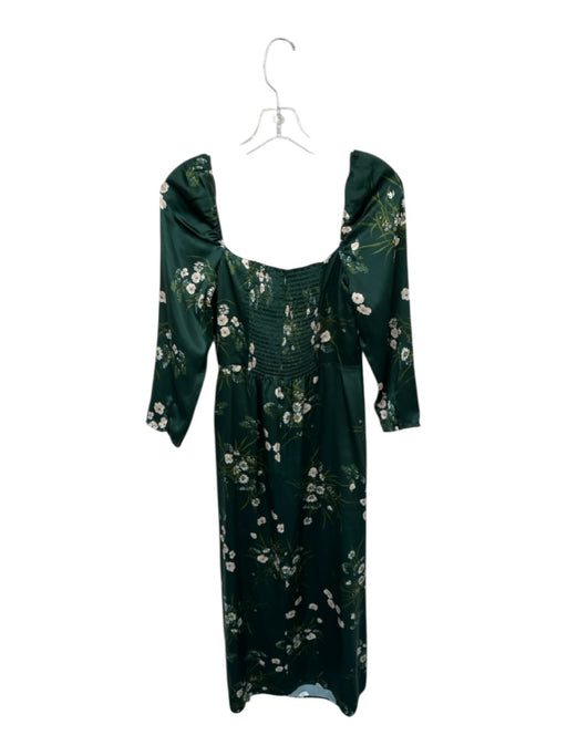Reformation Size 8 Dark Green & Pink Silk Long Sleeve Floral slit Dress Dark Green & Pink / 8