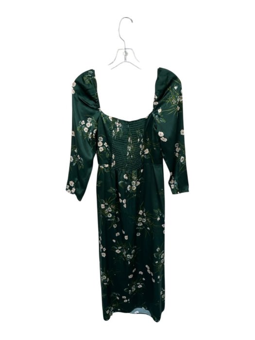 Reformation Size 8 Dark Green & Pink Silk Long Sleeve Floral slit Dress Dark Green & Pink / 8