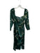 Reformation Size 8 Dark Green & Pink Silk Long Sleeve Floral slit Dress Dark Green & Pink / 8